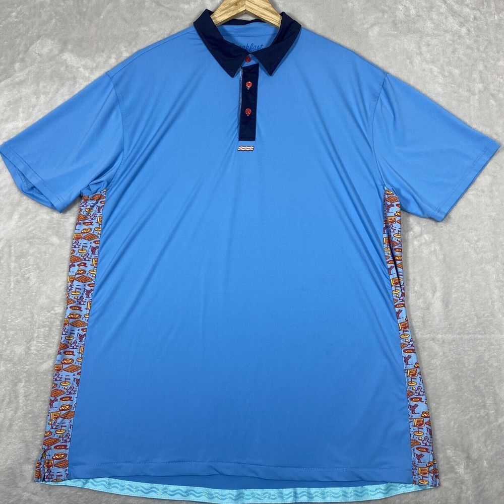 Breakfast Balls Polo Shirt Mens XLarge Blue Food‎ Print AOP Performance Golf